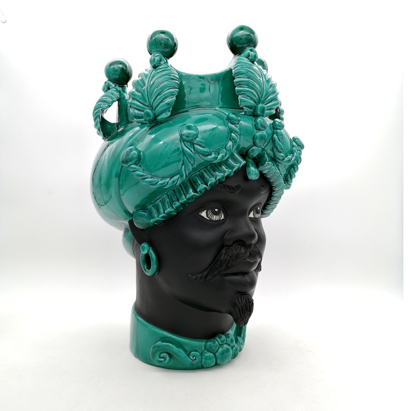 Testa Ceramica Caltagirone Verus Uomo Verde Smeraldo Cm 40 Vivere Home